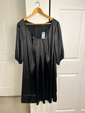 Torrid Black Satin Trapeze Mini Swing Dress Size 24 NWT Zip Back